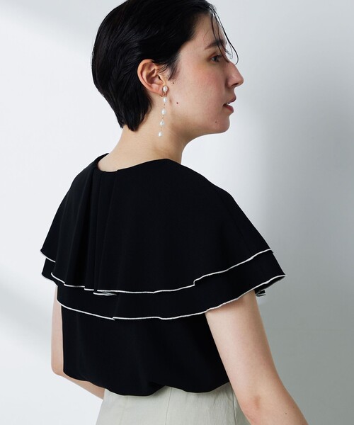 NOLLEY’S（ノーリーズ）の「ストレッチジョーゼット配色ラッフル衿ブラウス（シャツ/ブラウス・レディース・オフホワイト/ブラック・38）」の16枚目の写真