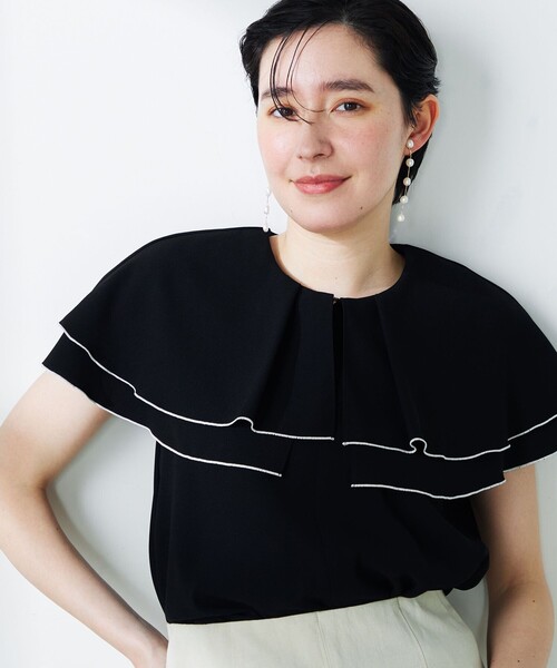 NOLLEY’S（ノーリーズ）の「ストレッチジョーゼット配色ラッフル衿ブラウス（シャツ/ブラウス・レディース・オフホワイト/ブラック・38）」の17枚目の写真