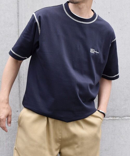 SHIPS any(シップス エニィ)の「【WEB限定】SHIPS any: 〈接触冷感〉COTTON USA Cool touch ワンポイント ロゴ ステッチ デザイン Tシャツ◇(Tシャツ/カットソー・メンズ・ブルー/ダークグレー/ネイビー/ホワイト・MEDIUM/LARGE/X-LARGE)」の1枚目の写真