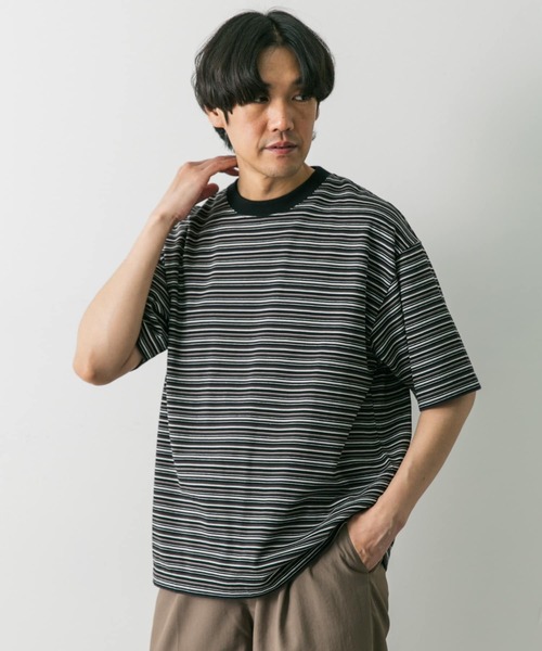 URBAN RESEARCH DOORS（アーバンリサーチドアーズ）の「マルチボーダーショートスリーブ Tシャツ（Tシャツ/カットソー・メンズ・ブルー系その他/ベージュ系その他/ブラック系その他・MEDIUM/LARGE/X-LARGE）」の4枚目の写真