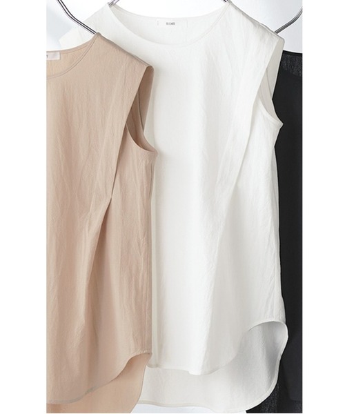 IEDIT(イディット)の「IEDIT インナーにしても一枚でも 綿100%で表面感のある布はく素材のタンクトップ(タンクトップ・レディース・ブラック/ベージュ/オフホワイト・LARGE/MEDIUM/SMALL/XXX-LARGE/XX-LARGE/X-LARGE)」の1枚目の写真