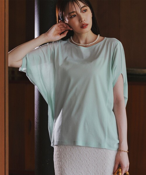 23区 L(ニジュウサンクオオキイサイズ)の「【洗える】シアーTEE(Tシャツ/カットソー・レディース・ライラック系/ネイビー系/スモーキーグリーン系/ベージュ系・44/46)」の3枚目の写真