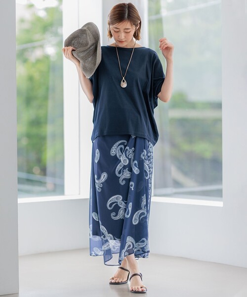 23区 L(ニジュウサンクオオキイサイズ)の「【洗える】シアーTEE(Tシャツ/カットソー・レディース・ライラック系/ネイビー系/スモーキーグリーン系/ベージュ系・44/46)」の7枚目の写真