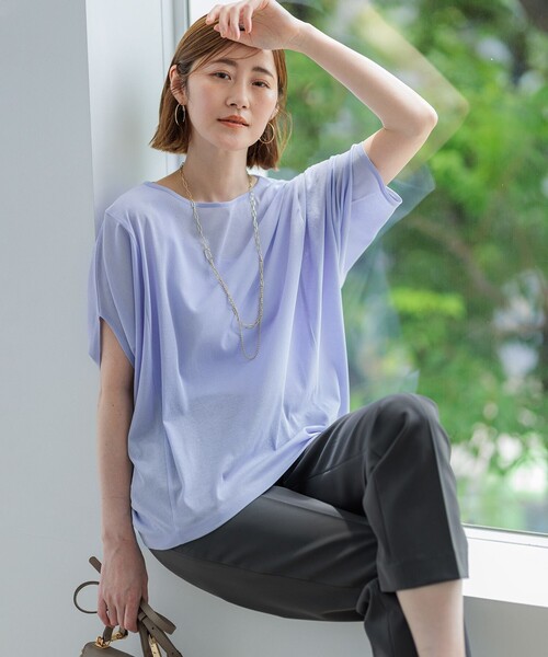 23区 L(ニジュウサンクオオキイサイズ)の「【洗える】シアーTEE(Tシャツ/カットソー・レディース・ライラック系/ネイビー系/スモーキーグリーン系/ベージュ系・44/46)」の10枚目の写真