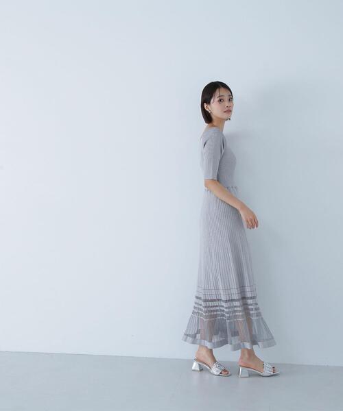 NATURAL BEAUTY BASIC(ナチュラルビューティーベーシック)の「◇ヘムラインシアーニットワンピース(ワンピース・レディース・グレー/ダークブラウン・MEDIUM)」の6枚目の写真