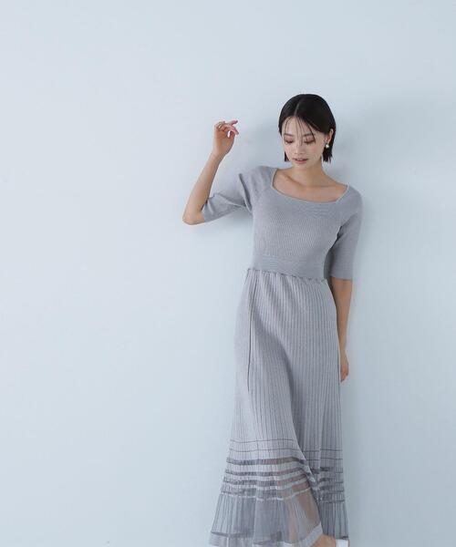 NATURAL BEAUTY BASIC(ナチュラルビューティーベーシック)の「◇ヘムラインシアーニットワンピース(ワンピース・レディース・グレー/ダークブラウン・MEDIUM)」の7枚目の写真