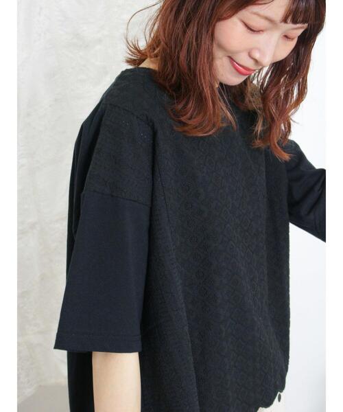 Samansa Mos2(サマンサ モスモス)の「スカラップレース切替カットソー(Tシャツ/カットソー・レディース・ミント/キナリ/ブラック/オフホワイト・F)」の3枚目の写真