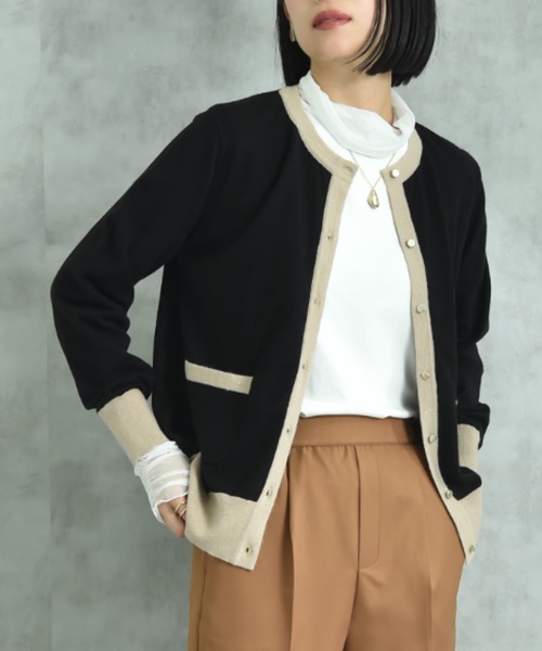 INTERPLANET(インタープラネット)の「天竺ラメニットカーディガン(カーディガン/ボレロ・レディース・ブラック/オフホワイト・FREE)」の2枚目の写真