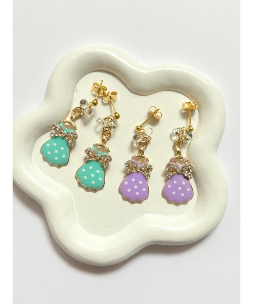 tone(トーン)の「【YM】リボン×ドレス サージカルステンレスピアス(MA)(ピアス(両耳用)・レディース・グリーン/パープル・FREE)」の8枚目の写真