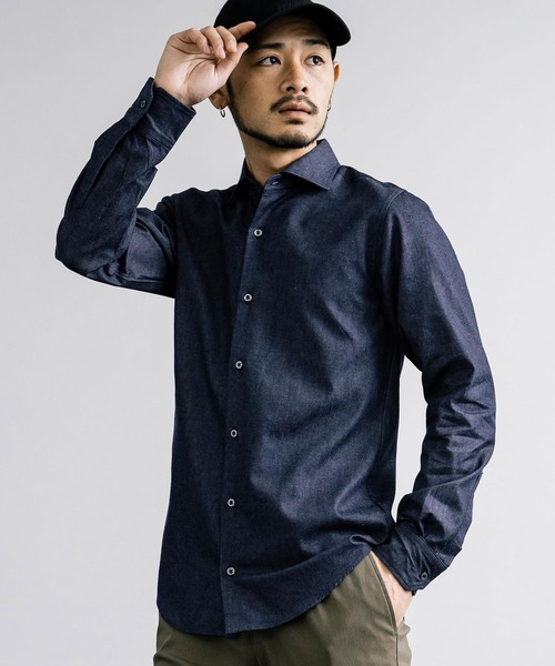 日本製 国産 デニムホリゾンタルカラーシャツ(シャツ/ブラウス)|Rocky Monroe(ロッキーモンロー)