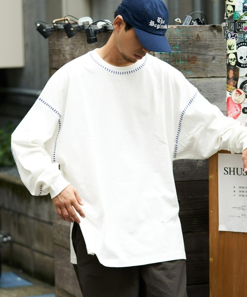 SOUNDSGOOOOD(サウンズグッド)の「【SOUNDS GOOOOD / サウンズグッド】オーバーサイズ配色ステッチサイドスリットTee(Tシャツ/カットソー・メンズ・ダークグリーン/オフホワイト/チャコールグレー/ブラック系その他2/ホワイト/ブラウン/ネイビー・ONE SIZE)」の10枚目の写真