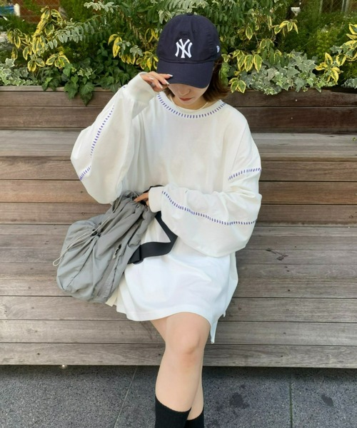 SOUNDSGOOOOD(サウンズグッド)の「【SOUNDS GOOOOD / サウンズグッド】オーバーサイズ配色ステッチサイドスリットTee(Tシャツ/カットソー・メンズ・ダークグリーン/オフホワイト/チャコールグレー/ブラック系その他2/ホワイト/ブラウン/ネイビー・ONE SIZE)」の15枚目の写真