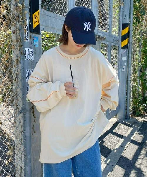 SOUNDSGOOOOD(サウンズグッド)の「【SOUNDS GOOOOD / サウンズグッド】オーバーサイズ配色ステッチサイドスリットTee(Tシャツ/カットソー・メンズ・ダークグリーン/オフホワイト/チャコールグレー/ブラック系その他2/ホワイト/ブラウン/ネイビー・ONE SIZE)」の21枚目の写真