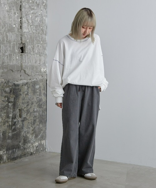 SOUNDSGOOOOD(サウンズグッド)の「【SOUNDS GOOOOD / サウンズグッド】オーバーサイズ配色ステッチサイドスリットTee(Tシャツ/カットソー・メンズ・ダークグリーン/オフホワイト/チャコールグレー/ブラック系その他2/ホワイト/ブラウン/ネイビー・ONE SIZE)」の18枚目の写真