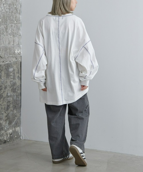 SOUNDSGOOOOD(サウンズグッド)の「【SOUNDS GOOOOD / サウンズグッド】オーバーサイズ配色ステッチサイドスリットTee(Tシャツ/カットソー・メンズ・ダークグリーン/オフホワイト/チャコールグレー/ブラック系その他2/ホワイト/ブラウン/ネイビー・ONE SIZE)」の20枚目の写真