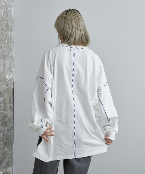 SOUNDSGOOOOD(サウンズグッド)の「【SOUNDS GOOOOD / サウンズグッド】オーバーサイズ配色ステッチサイドスリットTee(Tシャツ/カットソー・メンズ・ダークグリーン/オフホワイト/チャコールグレー/ブラック系その他2/ホワイト/ブラウン/ネイビー・ONE SIZE)」の17枚目の写真