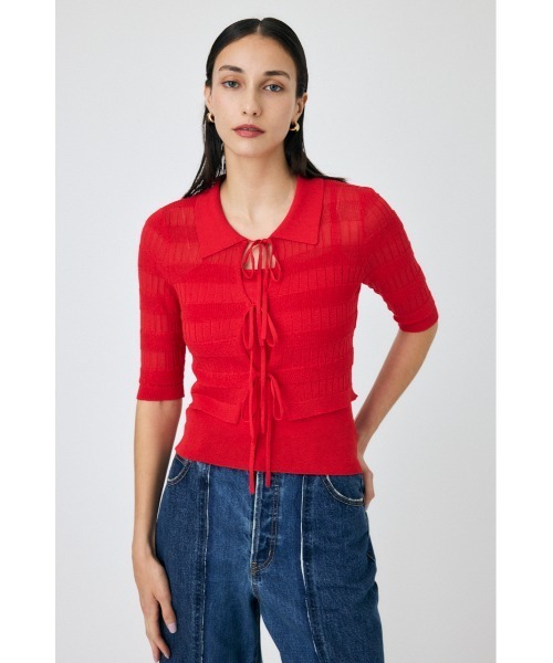 MOUSSY（マウジー）の「ニットキャミソール & リボンシャツセット（シャツ/ブラウス・レディース・ライトブラック/レッド/ライトベージュ・FREE）」の3枚目の写真