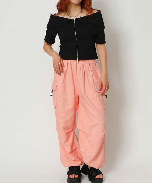 GORGE(ゴージ)の「《Wジップ×オフショル》レディース リブ 半袖トップス 体型カバー セクシーカジュアル 春夏秋(Tシャツ/カットソー・レディース・ブラック/オフホワイト/グレー・F)」の5枚目の写真