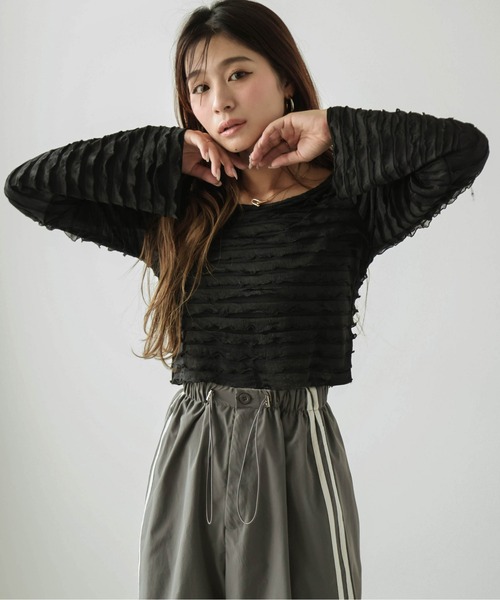 SUGAR BISKET(シュガービスケット)の「シアーフリルトップス(Tシャツ/カットソー・レディース・ブラック/ホワイト・フリー)」の7枚目の写真