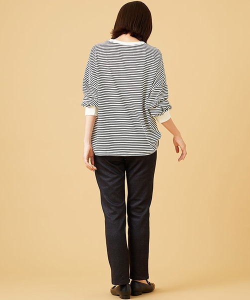 BELLUNA PLUS（ベルーナ）の「ゆったり体型カバー！ボーダープルオーバー（Tシャツ/カットソー・レディース・ホワイト×ブラック/ベージュ×ブラック/ブラック×ホワイト・M/L/XL/2XL/4XL）」の7枚目の写真