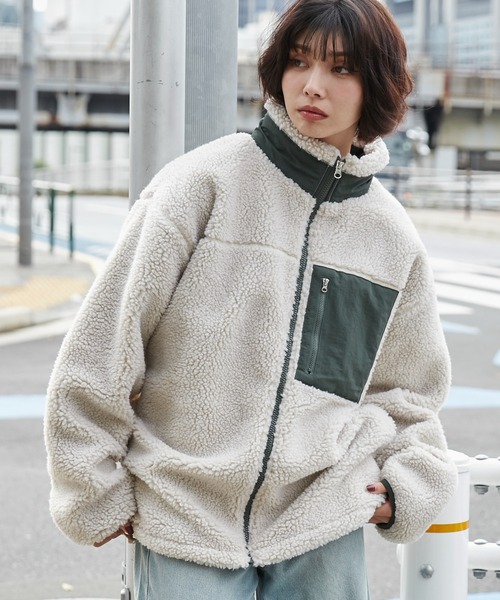 WEGO（ウィゴー）の「WEGO/ボアブルゾン（ブルゾン・メンズ・オフホワイト/ダークグレー/ベージュ・MEDIUM/SMALL/LARGE）」の3枚目の写真