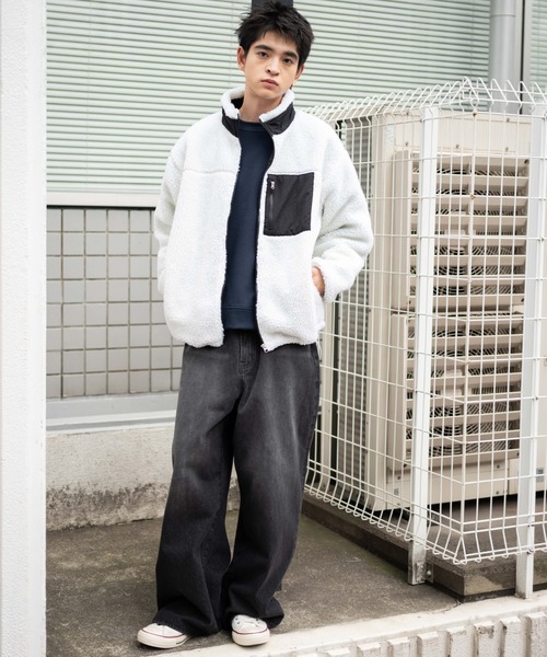 WEGO（ウィゴー）の「WEGO/ボアブルゾン（ブルゾン・メンズ・オフホワイト/ダークグレー/ベージュ・MEDIUM/SMALL/LARGE）」の4枚目の写真