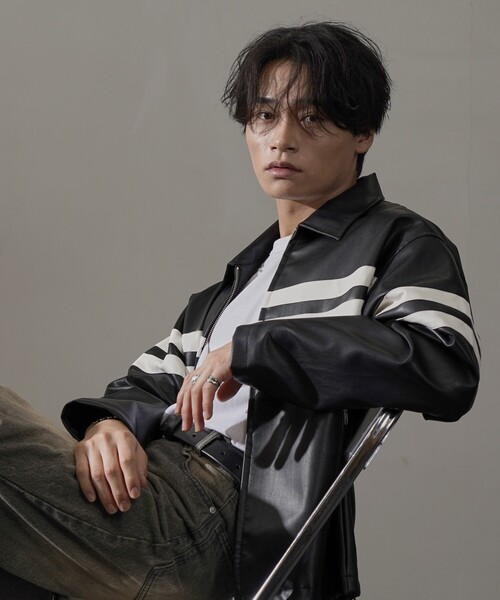 PUBLUX(パブリュクス)の「PUBLUX/パブリュクス Fake leather line Jacket/フェイクレザーラインジャケット/レザージャケット(限定展開)(ブルゾン・メンズ・ブラック・LARGE/MEDIUM/SMALL)」の13枚目の写真