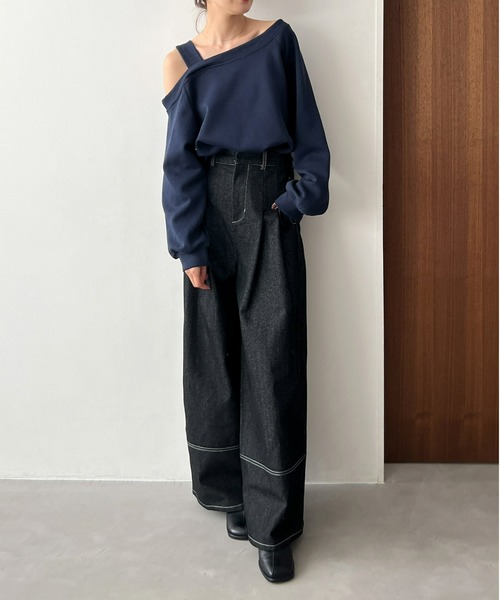 Olu.（オルドット）の「ショルダーデザインスウェット（スウェット・レディース・ライトグレー/ネイビー/ブラック/グレー・FREE）」の12枚目の写真