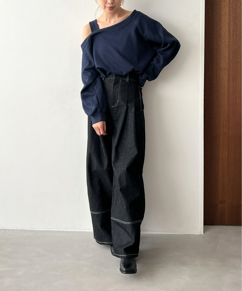 Olu.（オルドット）の「ショルダーデザインスウェット（スウェット・レディース・ライトグレー/ネイビー/ブラック/グレー・FREE）」の14枚目の写真