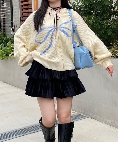 nemne store（ネンネストア）の「【Seoup】リボンモチーフジップニットフーディ（スウェット・レディース・ブラック/アイボリー/グレー系/ホワイト系/ピンク系・フリー）」の20枚目の写真