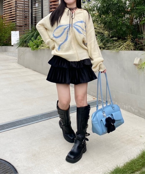 nemne store（ネンネストア）の「【Seoup】リボンモチーフジップニットフーディ（スウェット・レディース・ブラック/アイボリー/グレー系/ホワイト系/ピンク系・フリー）」の6枚目の写真