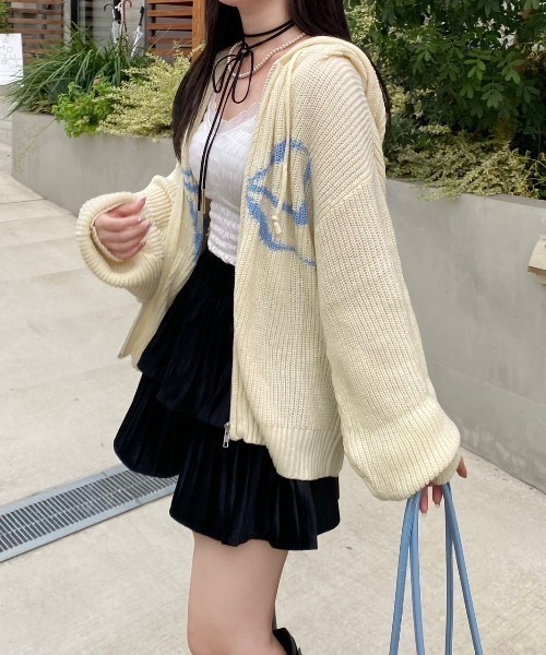 nemne store（ネンネストア）の「【Seoup】リボンモチーフジップニットフーディ（スウェット・レディース・ブラック/アイボリー/グレー系/ホワイト系/ピンク系・フリー）」の11枚目の写真