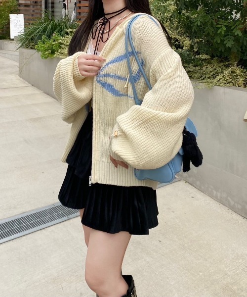 nemne store（ネンネストア）の「【Seoup】リボンモチーフジップニットフーディ（スウェット・レディース・ブラック/アイボリー/グレー系/ホワイト系/ピンク系・フリー）」の12枚目の写真