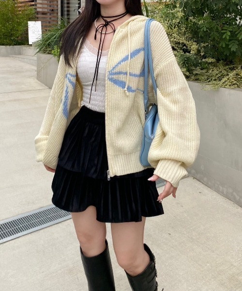 nemne store（ネンネストア）の「【Seoup】リボンモチーフジップニットフーディ（スウェット・レディース・ブラック/アイボリー/グレー系/ホワイト系/ピンク系・フリー）」の13枚目の写真