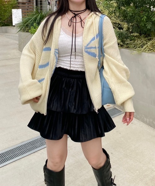 nemne store（ネンネストア）の「【Seoup】リボンモチーフジップニットフーディ（スウェット・レディース・ブラック/アイボリー/グレー系/ホワイト系/ピンク系・フリー）」の14枚目の写真