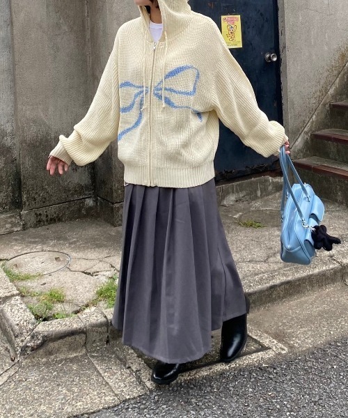 nemne store（ネンネストア）の「【Seoup】リボンモチーフジップニットフーディ（スウェット・レディース・ブラック/アイボリー/グレー系/ホワイト系/ピンク系・フリー）」の17枚目の写真