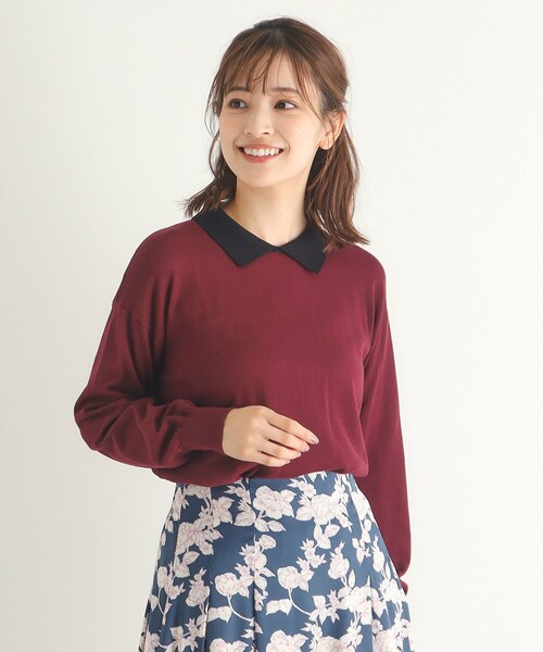 【セール】【4colors／Lサイズあり／コットン混／クレリックデザインあり】プルオーバーニット（ニット/セーター）｜LAURA ASHLEY（ローラアシュレイ）