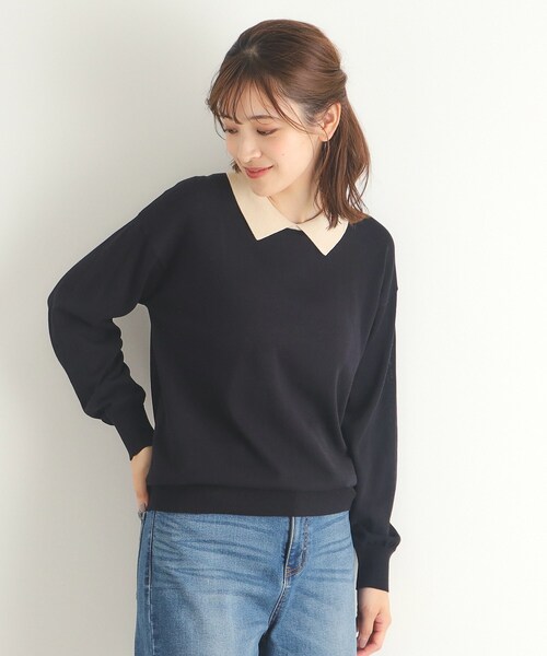 【セール】【4colors／Lサイズあり／コットン混／クレリックデザインあり】プルオーバーニット（ニット/セーター）｜LAURA ASHLEY（ローラアシュレイ）