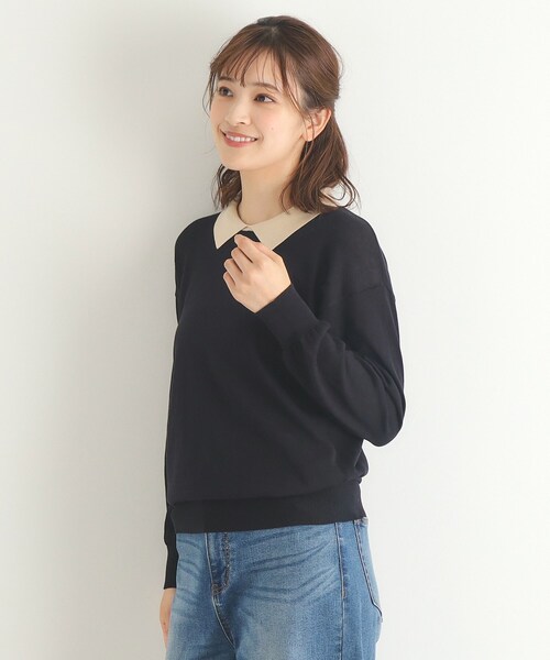 【セール】【4colors／Lサイズあり／コットン混／クレリックデザインあり】プルオーバーニット（ニット/セーター）｜LAURA ASHLEY（ローラアシュレイ）