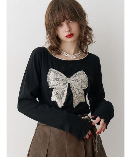 セール】レースリボンモチーフトップス（Tシャツ/カットソー