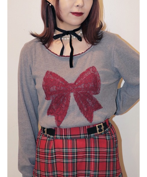 jouetie(ジュエティ)の「レースリボンモチーフトップス(Tシャツ/カットソー・レディース・グレー/オフホワイト/ブラック・MEDIUM)」の3枚目の写真