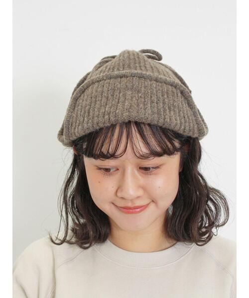 Samansa Mos2（サマンサ モスモス）の「ニットフライトキャップ（ハット・レディース・オフホワイト/ブラウン・F）」の2枚目の写真