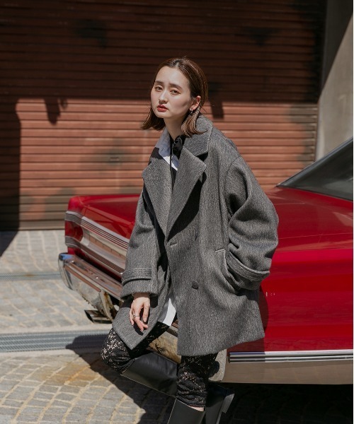 セール】シャギーコクーンミドルコート（ピーコート）｜ad thie