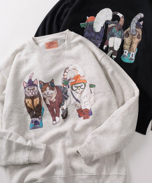 セール】【81】フロント＆バック イヌネコ BIGイラスト 裏起毛