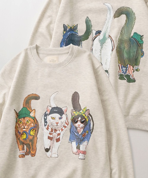 make a ray!（メイク ア レイ！）の「【81】フロント＆バック イヌネコ BIGイラスト 裏起毛 スウェット（スウェット・レディース・グレー/アッシュグレー/ブラック系その他/ブラック/ライトグレー/ネイビー/オートミール/ダークブルー/ブラック系1/ライトグレー系/ライトグレー系2/グレー系1/ネイビー系1/ブラック系/グレー系2/ブラック系2/ライトグレー系1/グレー系/ネイビー系/ネイビー系2・M/L/XL）」の15枚目の写真