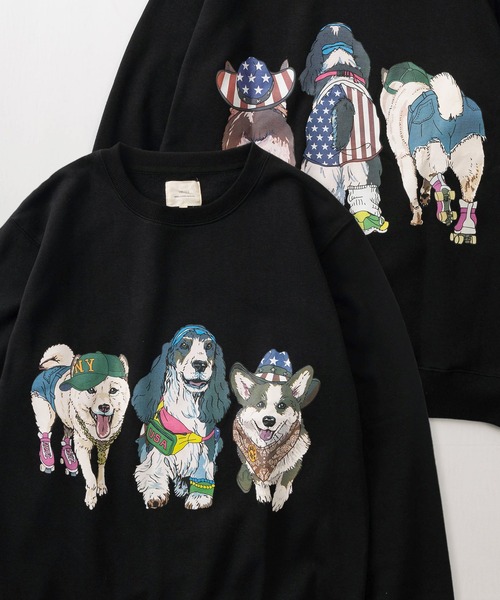 make a ray!（メイク ア レイ！）の「【81】フロント＆バック イヌネコ BIGイラスト 裏起毛 スウェット（スウェット・レディース・グレー/アッシュグレー/ブラック系その他/ブラック/ライトグレー/ネイビー/オートミール/ダークブルー/ブラック系1/ライトグレー系/ライトグレー系2/グレー系1/ネイビー系1/ブラック系/グレー系2/ブラック系2/ライトグレー系1/グレー系/ネイビー系/ネイビー系2・M/L/XL）」の3枚目の写真