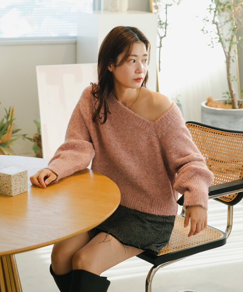 Kastane(カスタネ)の「*【前後2WAY/WEB限定】カーブスリーブメランジニット(ニット/セーター・レディース・アイボリー/ピンク/モカ/イエロー・FREE)」の8枚目の写真