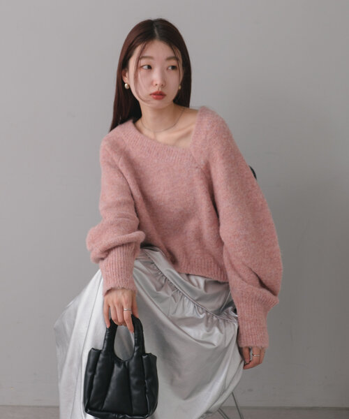 Kastane(カスタネ)の「*【前後2WAY/WEB限定】カーブスリーブメランジニット(ニット/セーター・レディース・アイボリー/ピンク/モカ/イエロー・FREE)」の16枚目の写真