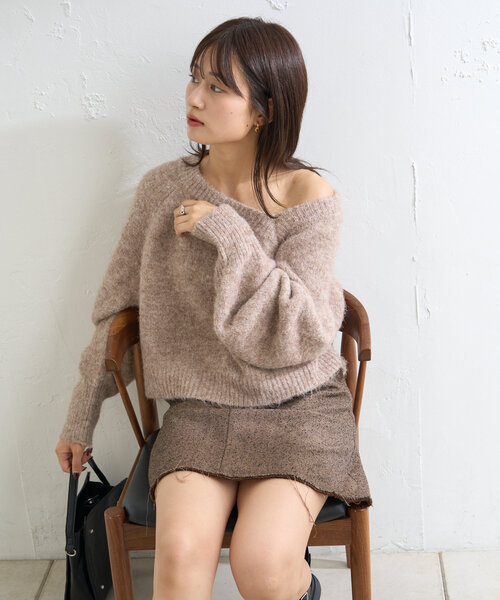 Kastane(カスタネ)の「*【前後2WAY/WEB限定】カーブスリーブメランジニット(ニット/セーター・レディース・アイボリー/ピンク/モカ/イエロー・FREE)」の21枚目の写真