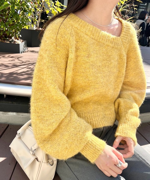 Kastane(カスタネ)の「*【前後2WAY/WEB限定】カーブスリーブメランジニット(ニット/セーター・レディース・アイボリー/ピンク/モカ/イエロー・FREE)」の1枚目の写真